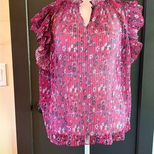 Anthropologie Pink Floral Pleated Blouse